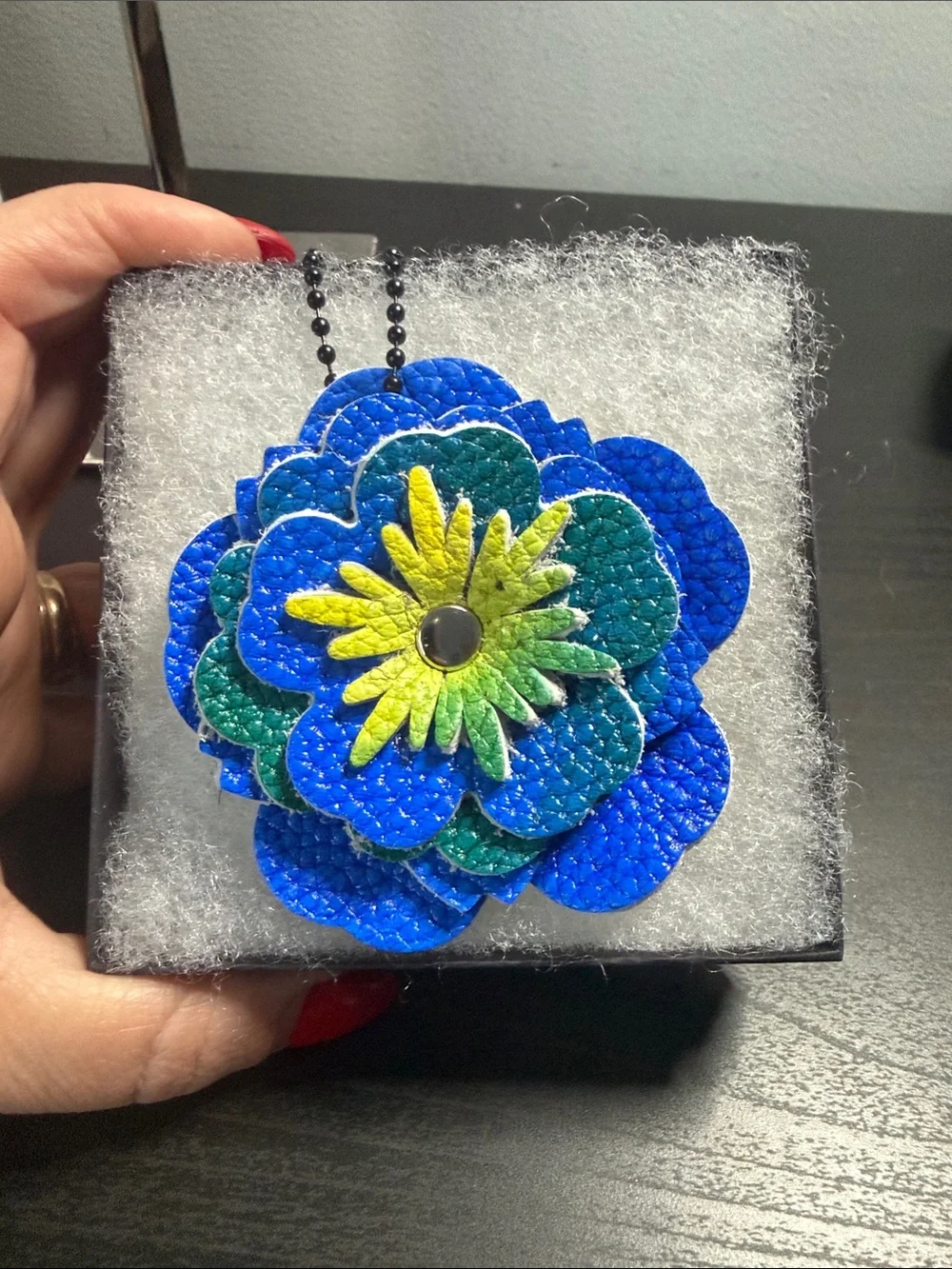 Blue Floral Handcrafted Layered Leather Bag Charm